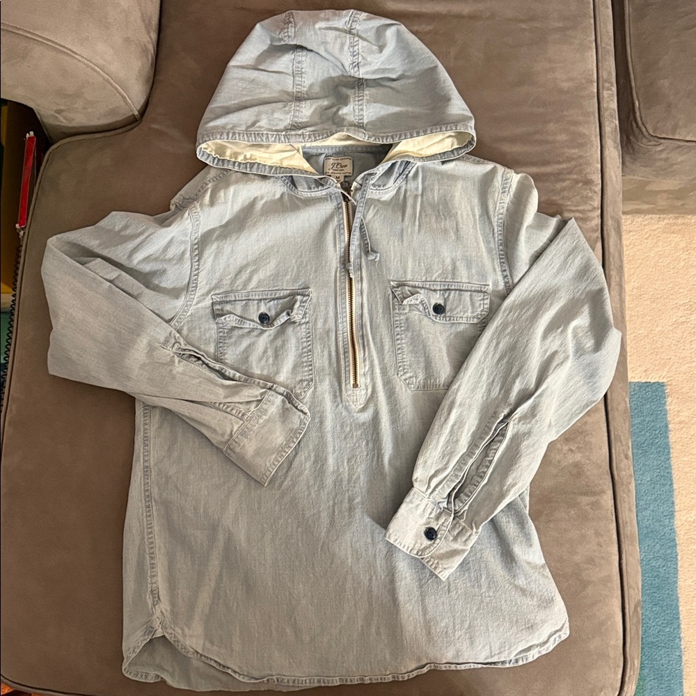 J. Crew Organic Cotton Chambray Lightweight Pullover Hoodie Mens Medium - Picture 4 of 4
